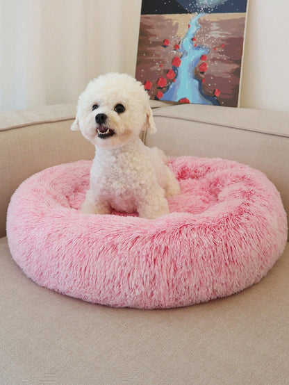 سرير حيوان أليف دائري بفرو صلب متوفر بلون واحد، غير قابل للإزالة، ناعم ومريح، يمكن غسله في الغسالة، مناسب للاستخدام اليومي والسفر مع القطط والكلاب، مثالي للحيوانات الأليفة صغيرة ومتوسطة الحجم