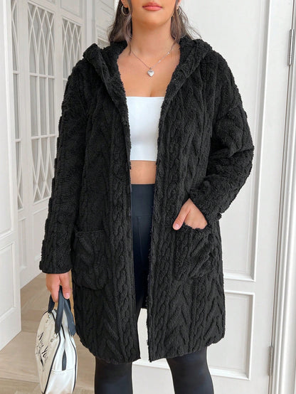 معطف بقياسات كبيرة ، نسيج جاكارد مخملي دافئ للشتاء