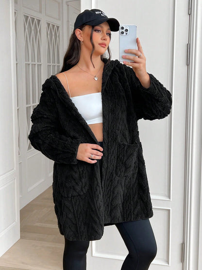 معطف بقياسات كبيرة ، نسيج جاكارد مخملي دافئ للشتاء