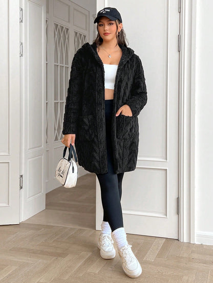 معطف بقياسات كبيرة ، نسيج جاكارد مخملي دافئ للشتاء