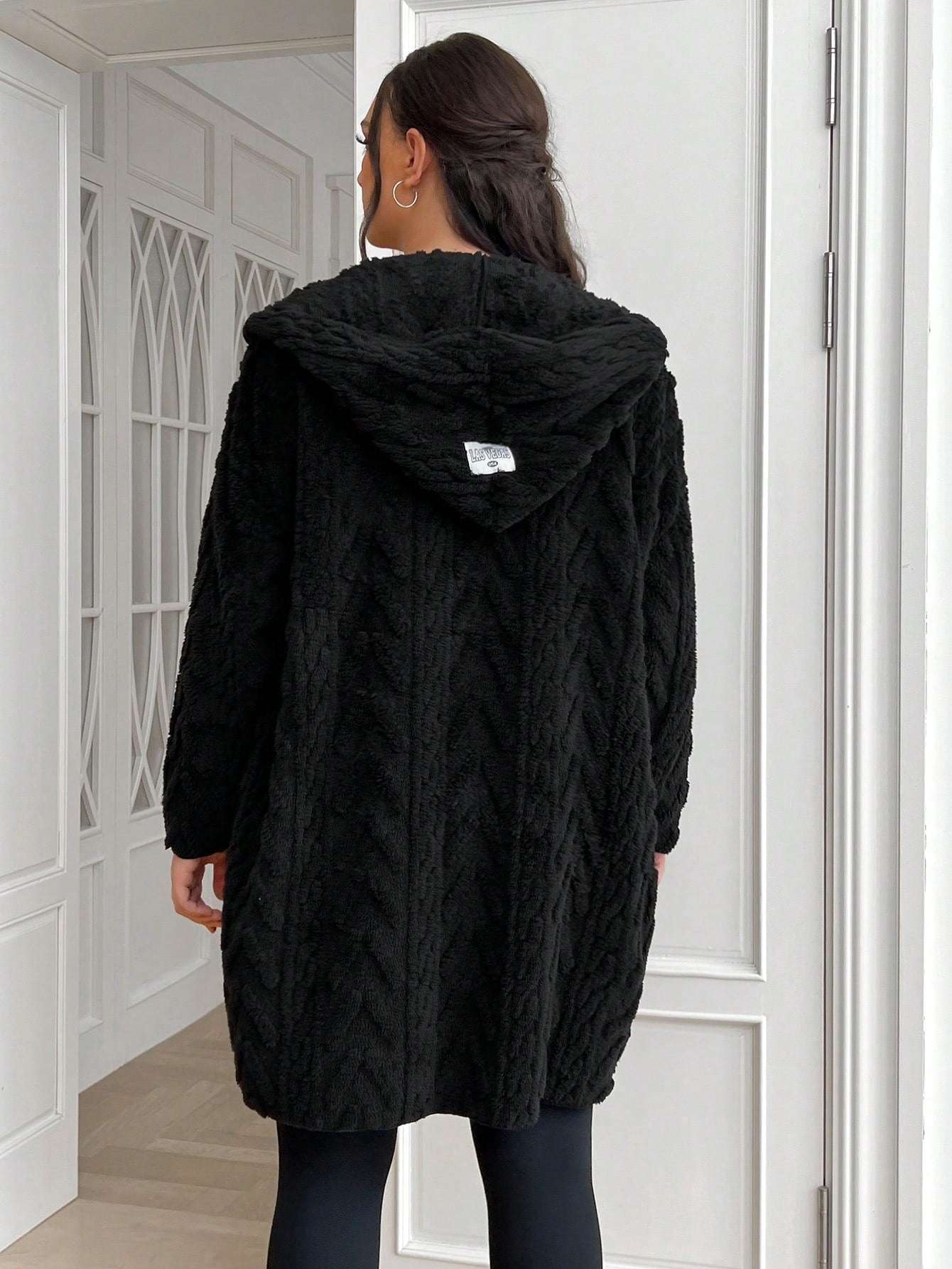 معطف بقياسات كبيرة ، نسيج جاكارد مخملي دافئ للشتاء