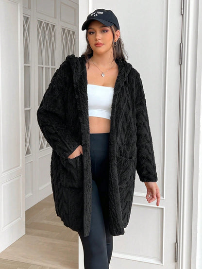 معطف بقياسات كبيرة ، نسيج جاكارد مخملي دافئ للشتاء