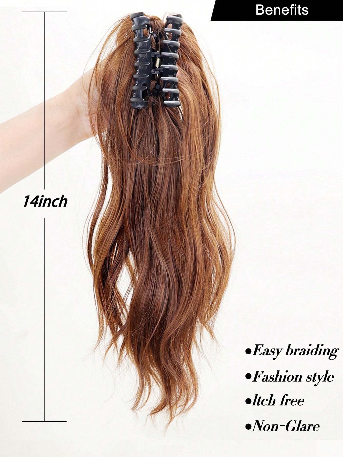 إكستنشن شعر بنصف ذيل حصان اصطناعي قصير مجعد مقاوم للحرارة مع مشبك بطول 14 بوصة، إكستنشن شعر بذيل حصان مزيف للتركيب