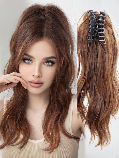 إكستنشن شعر بنصف ذيل حصان اصطناعي قصير مجعد مقاوم للحرارة مع مشبك بطول 14 بوصة، إكستنشن شعر بذيل حصان مزيف للتركيب