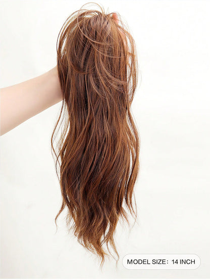 إكستنشن شعر بنصف ذيل حصان اصطناعي قصير مجعد مقاوم للحرارة مع مشبك بطول 14 بوصة، إكستنشن شعر بذيل حصان مزيف للتركيب
