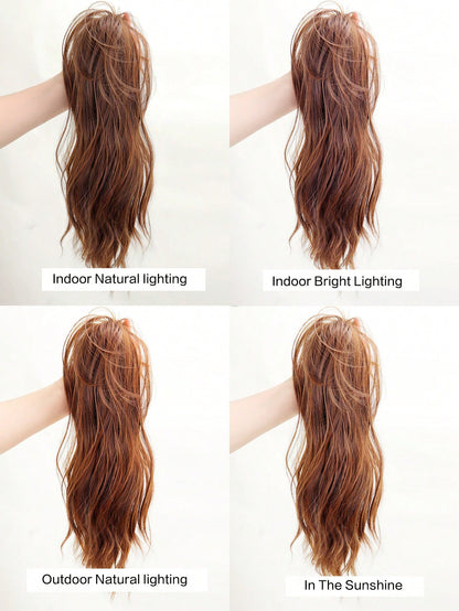 إكستنشن شعر بنصف ذيل حصان اصطناعي قصير مجعد مقاوم للحرارة مع مشبك بطول 14 بوصة، إكستنشن شعر بذيل حصان مزيف للتركيب