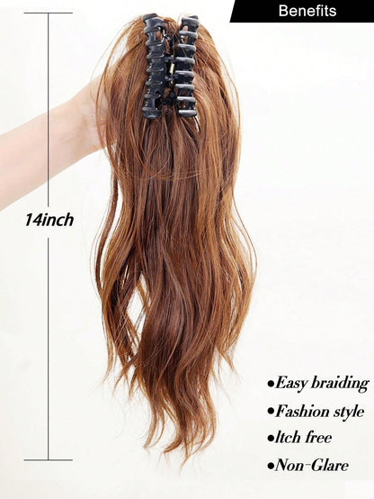إكستنشن شعر بنصف ذيل حصان اصطناعي قصير مجعد مقاوم للحرارة مع مشبك بطول 14 بوصة، إكستنشن شعر بذيل حصان مزيف للتركيب