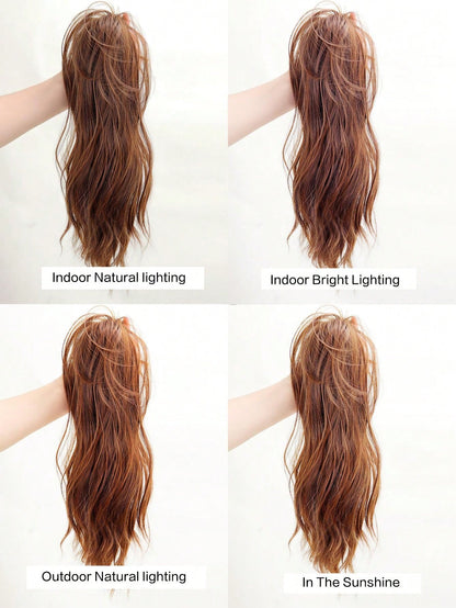 إكستنشن شعر بنصف ذيل حصان اصطناعي قصير مجعد مقاوم للحرارة مع مشبك بطول 14 بوصة، إكستنشن شعر بذيل حصان مزيف للتركيب