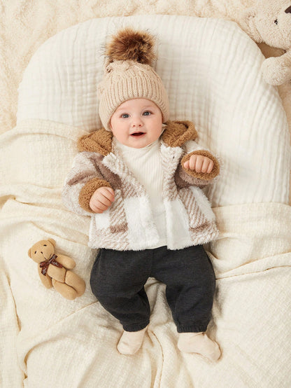 معطف كاردجان كبير الحجم مبطن للأطفال الرضع مخطط بالبني والألوان المتباينة