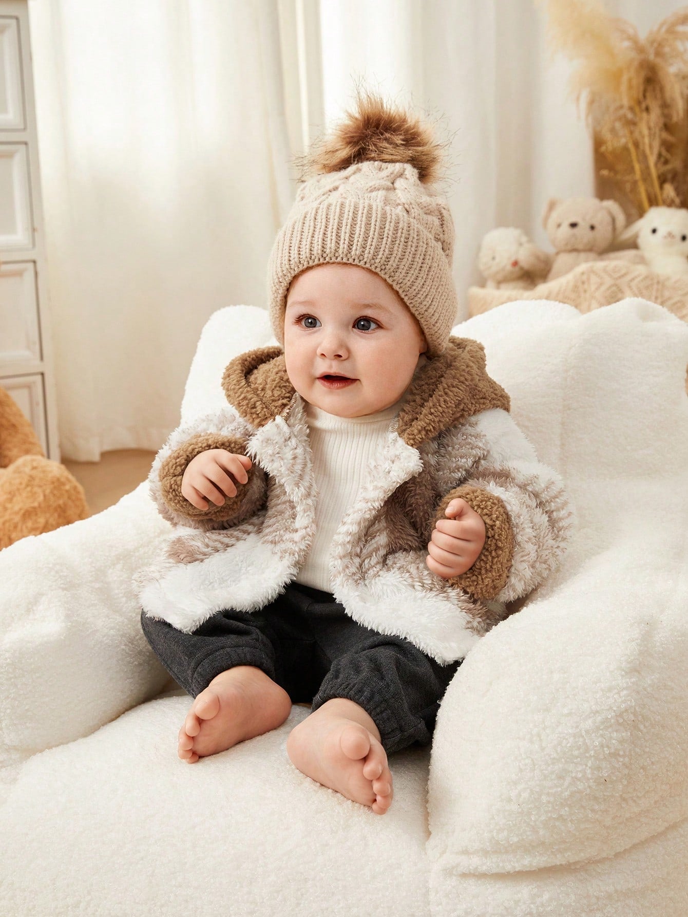 معطف كاردجان كبير الحجم مبطن للأطفال الرضع مخطط بالبني والألوان المتباينة