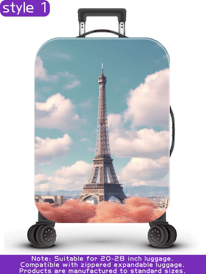 سلسلة برج ايفل، نمط طباعة رقمي شخصي، عملية الإنتاج ترقية بشكل عام، عملية التهيئة الشاملة بحواف مطاطية، قماش مطاطي سميك، قابل للغسل، غطاء حماية للحقيبة، غطاء للحقيبة، غطاء غبار للحقيبة، غطاء غبار للحقيبة، مناسب جداً لرحلات العمل، السفر، فحص الأمتعة، مناسب