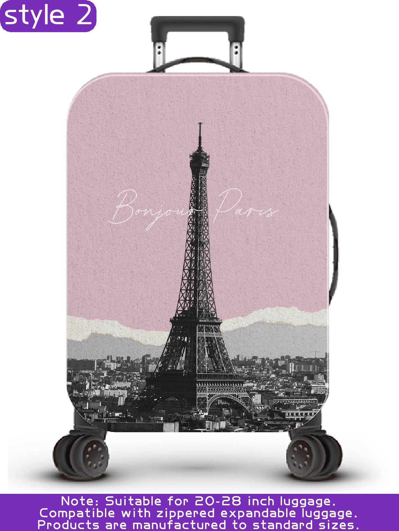 سلسلة برج ايفل، نمط طباعة رقمي شخصي، عملية الإنتاج ترقية بشكل عام، عملية التهيئة الشاملة بحواف مطاطية، قماش مطاطي سميك، قابل للغسل، غطاء حماية للحقيبة، غطاء للحقيبة، غطاء غبار للحقيبة، غطاء غبار للحقيبة، مناسب جداً لرحلات العمل، السفر، فحص الأمتعة، مناسب