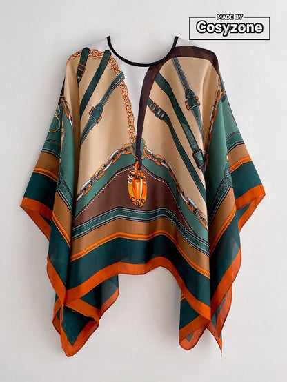 شال مطبوع بتصميم السلسلة البوهيمي لامعة , مناسب للخروج و إضفاء مظهر جذاب