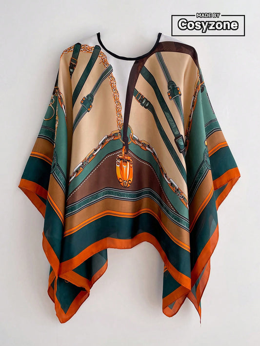 شال مطبوع بتصميم السلسلة البوهيمي لامعة , مناسب للخروج و إضفاء مظهر جذاب