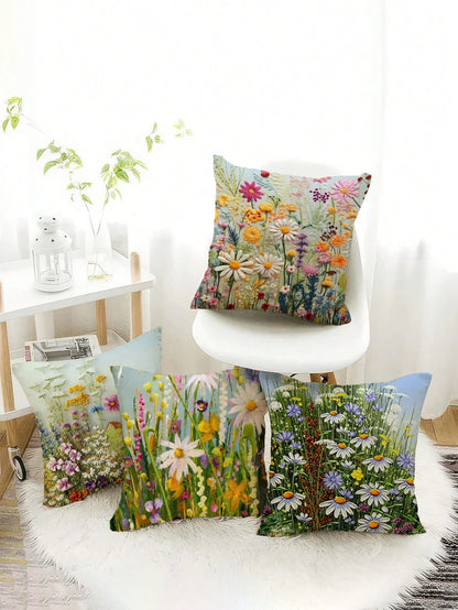 غطاء وسادة بوليستر مع نمط النباتات والزهور