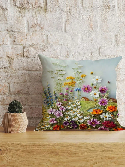 غطاء وسادة بوليستر مع نمط النباتات والزهور