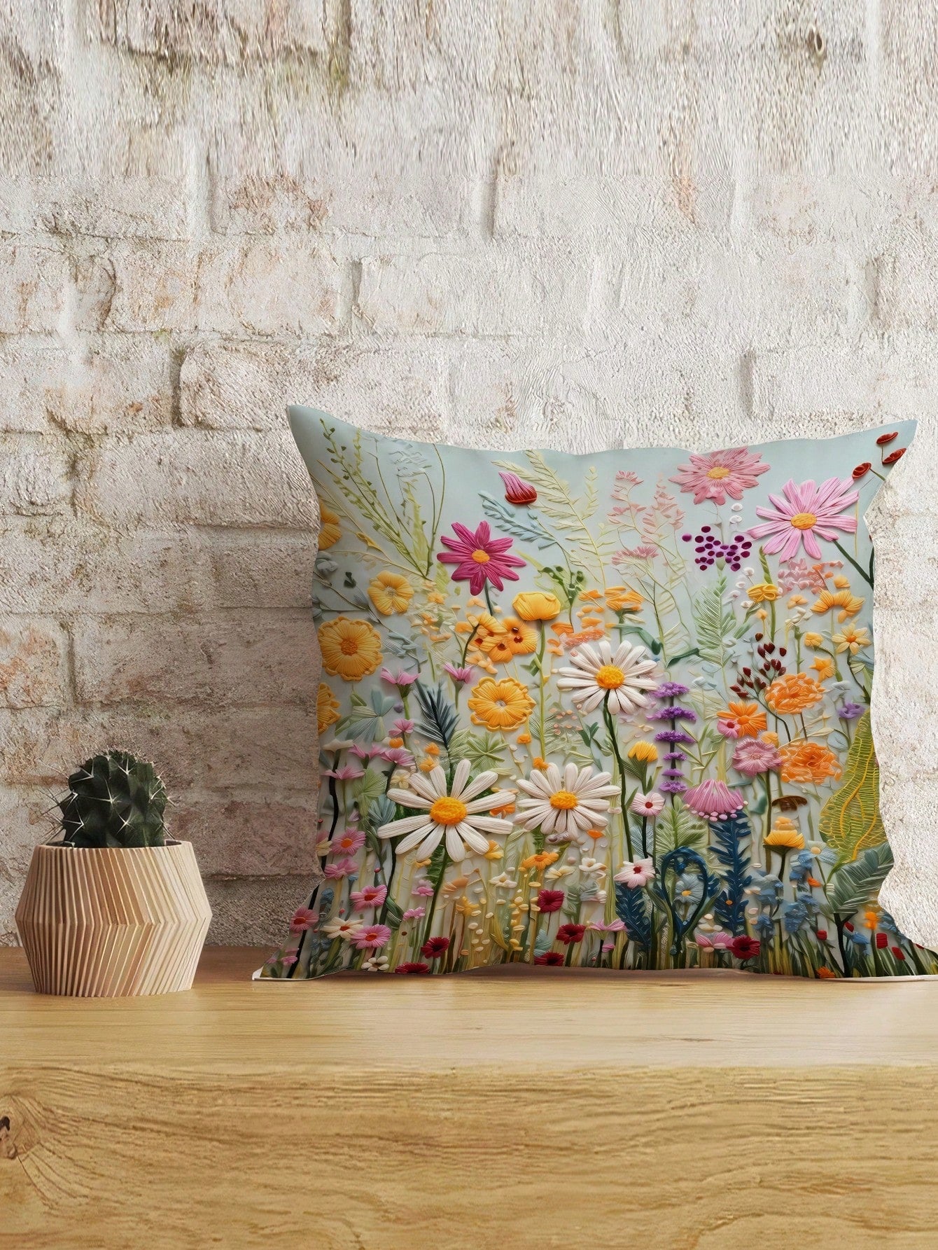 غطاء وسادة بوليستر مع نمط النباتات والزهور