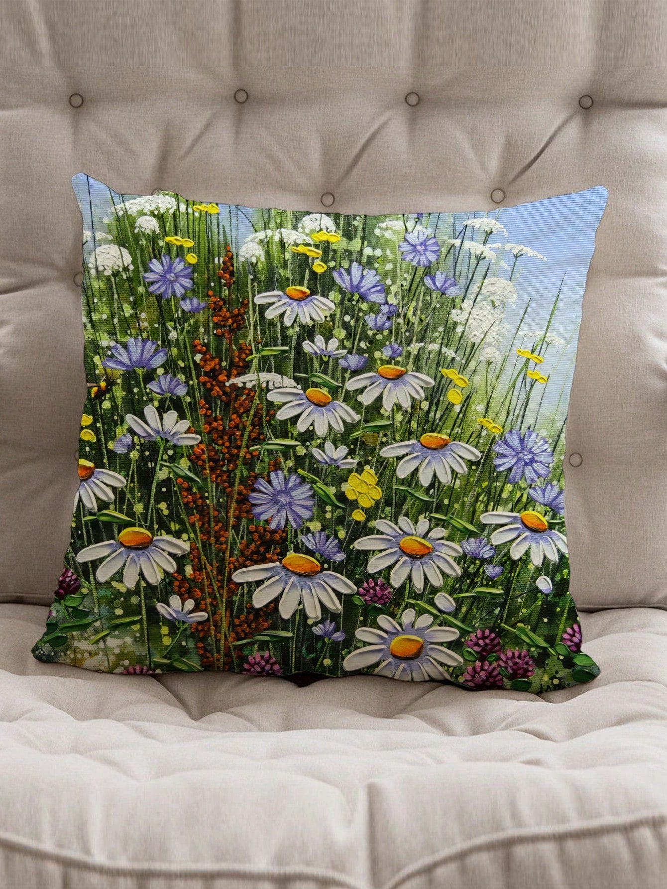 غطاء وسادة بوليستر مع نمط النباتات والزهور