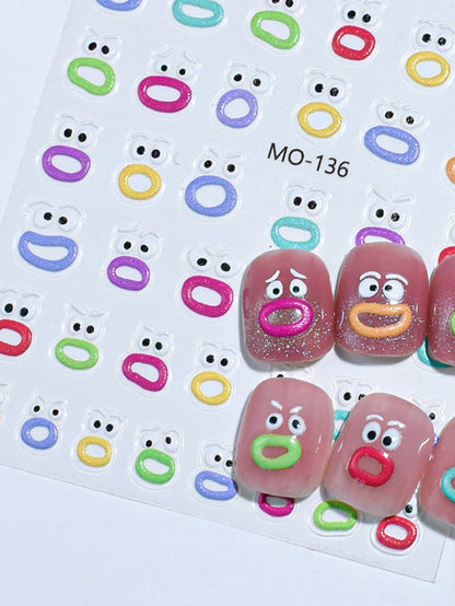 ملصقات سلسلة وحش فم كبير كرتونية لطيفة بنمط الإغاثة مناسبة لملصقات الديكور الخاصة بالأظافر للبيع بالجملة قطعتين