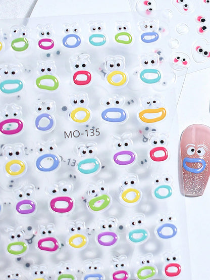 ملصقات سلسلة وحش فم كبير كرتونية لطيفة بنمط الإغاثة مناسبة لملصقات الديكور الخاصة بالأظافر للبيع بالجملة قطعتين