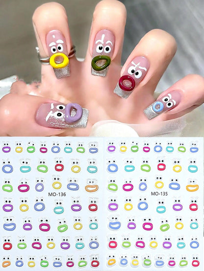 ملصقات سلسلة وحش فم كبير كرتونية لطيفة بنمط الإغاثة مناسبة لملصقات الديكور الخاصة بالأظافر للبيع بالجملة قطعتين