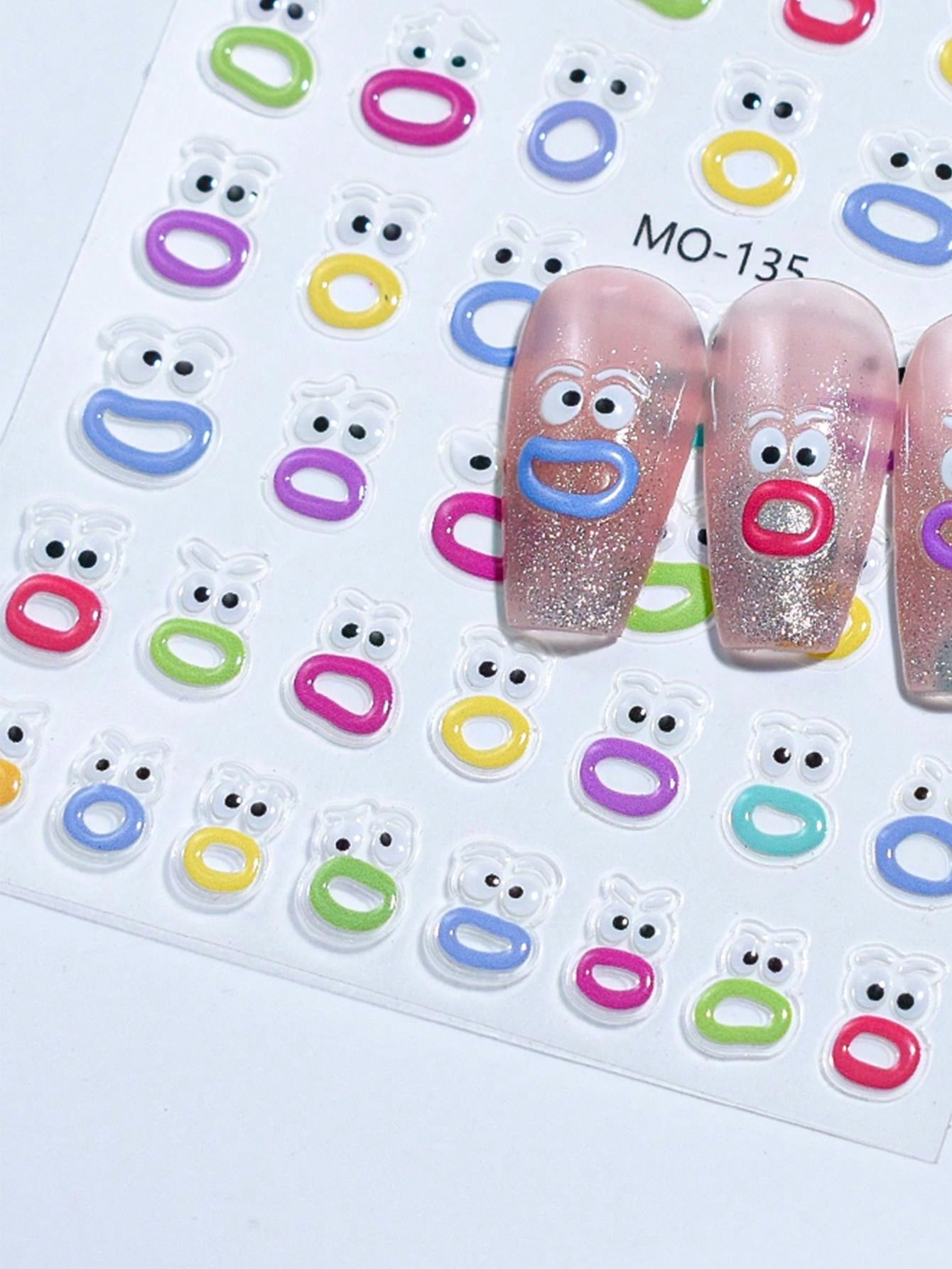 ملصقات سلسلة وحش فم كبير كرتونية لطيفة بنمط الإغاثة مناسبة لملصقات الديكور الخاصة بالأظافر للبيع بالجملة قطعتين