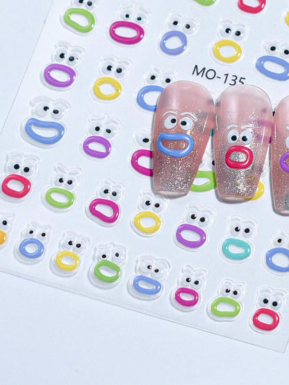 ملصقات سلسلة وحش فم كبير كرتونية لطيفة بنمط الإغاثة مناسبة لملصقات الديكور الخاصة بالأظافر للبيع بالجملة قطعتين