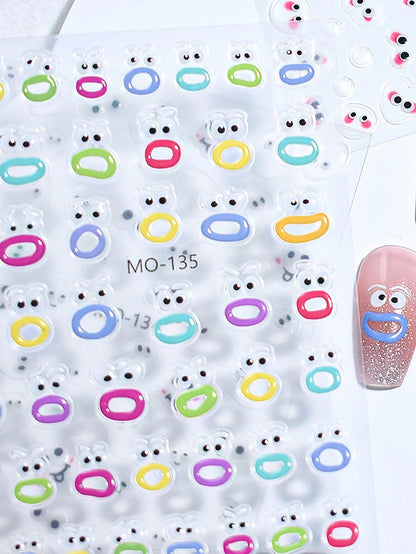 ملصقات سلسلة وحش فم كبير كرتونية لطيفة بنمط الإغاثة مناسبة لملصقات الديكور الخاصة بالأظافر للبيع بالجملة قطعتين