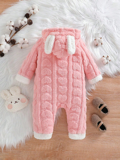 بدلة رومبر سميكة بأذنين الأرنب بغطاء للفتيات الرضع لفصل الشتاء
