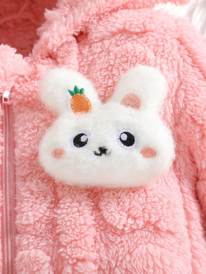 بدلة رومبر سميكة بأذنين الأرنب بغطاء للفتيات الرضع لفصل الشتاء