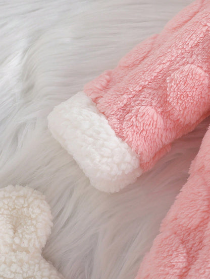 بدلة رومبر سميكة بأذنين الأرنب بغطاء للفتيات الرضع لفصل الشتاء