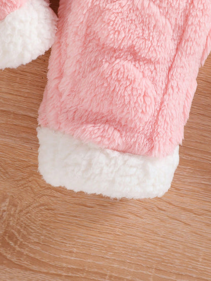 بدلة رومبر سميكة بأذنين الأرنب بغطاء للفتيات الرضع لفصل الشتاء