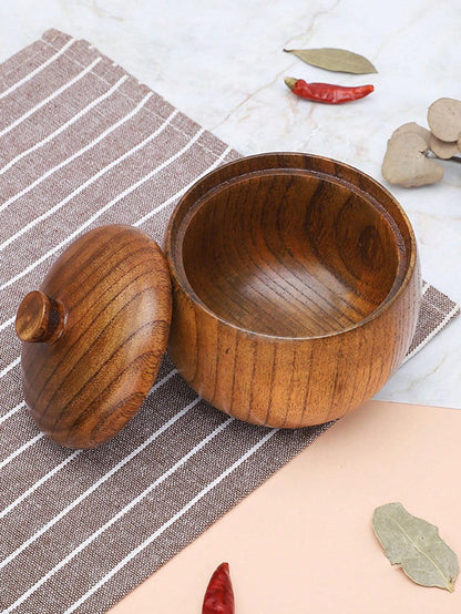 صحن ملح بالغطاء والملعقة، حاويات ملح خشبية سعة 6 أونصات