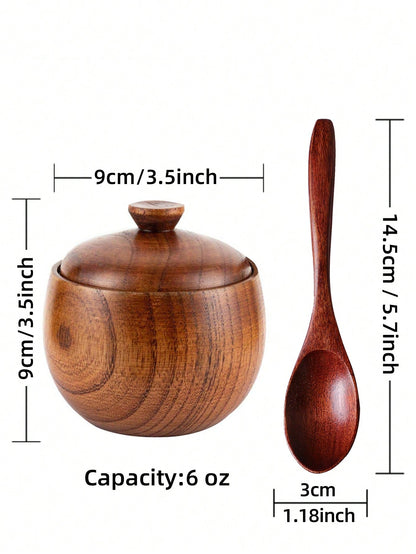 صحن ملح بالغطاء والملعقة، حاويات ملح خشبية سعة 6 أونصات