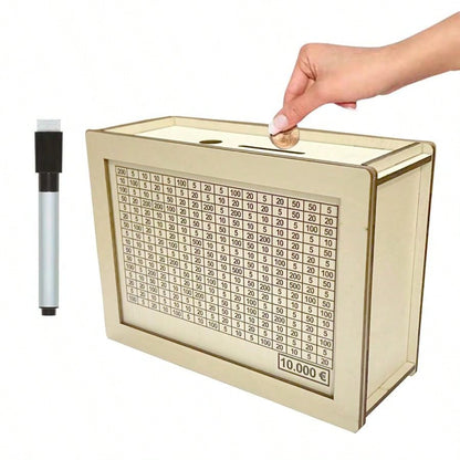 صندوق أموال خشبي أبيض يحتوي على عداد لمكتب المنزل لتوفير النقد