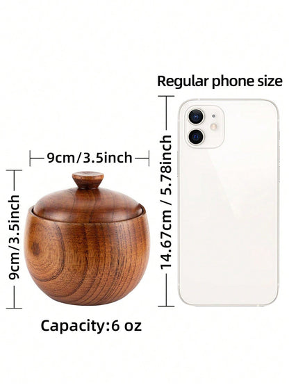 صحن ملح بالغطاء والملعقة، حاويات ملح خشبية سعة 6 أونصات