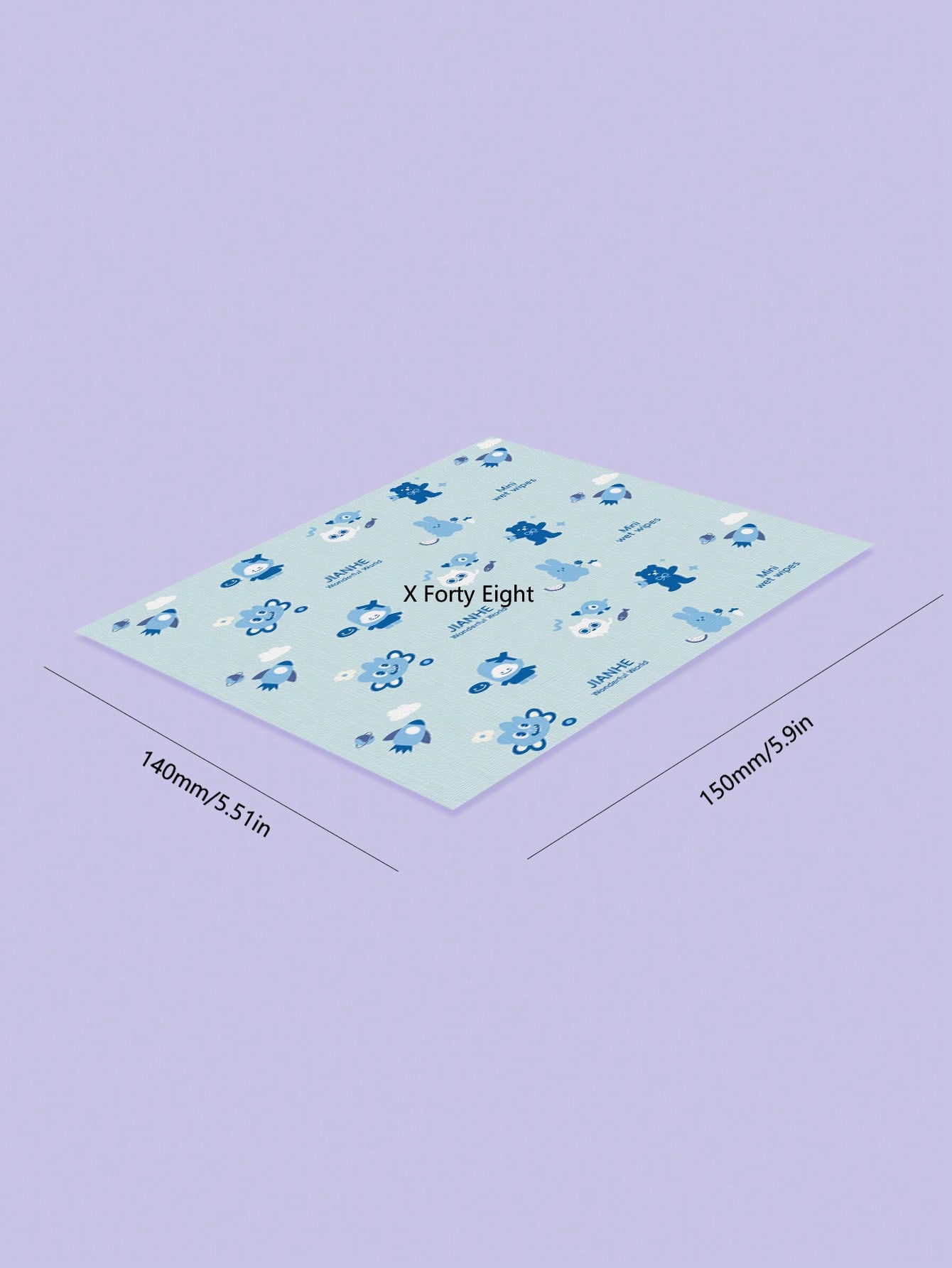 عبوة واحدة من المناديل المبللة المطبوعة الميني، مناديل مبللة ناعمة ذات طباعة زرقاء، مناسبة للسفر، ضرورية للمنزل (كل عبوة فردية صغيرة!)