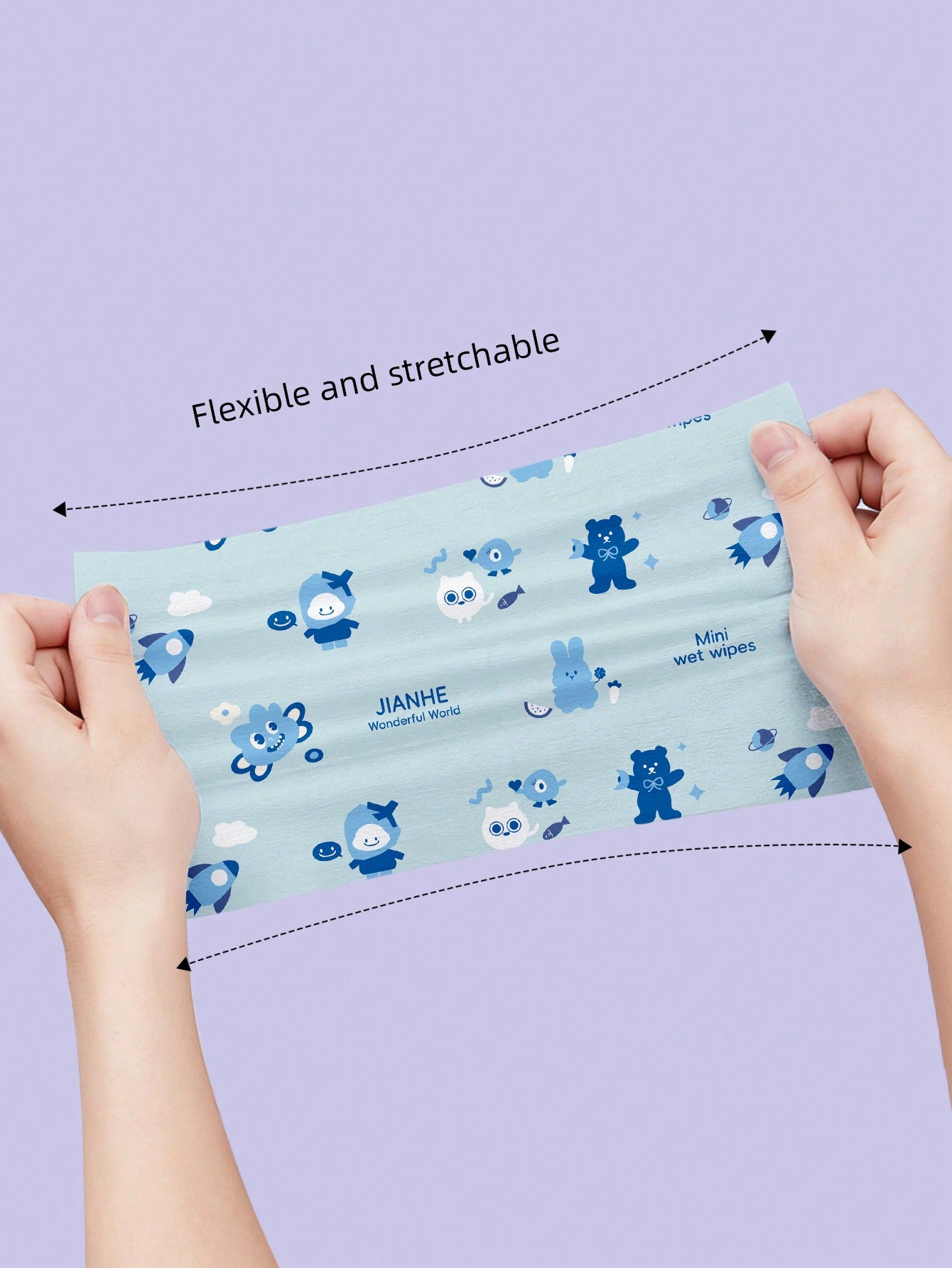 عبوة واحدة من المناديل المبللة المطبوعة الميني، مناديل مبللة ناعمة ذات طباعة زرقاء، مناسبة للسفر، ضرورية للمنزل (كل عبوة فردية صغيرة!)