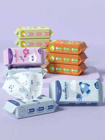 عبوة واحدة من المناديل المبللة المطبوعة الميني، مناديل مبللة ناعمة ذات طباعة زرقاء، مناسبة للسفر، ضرورية للمنزل (كل عبوة فردية صغيرة!)