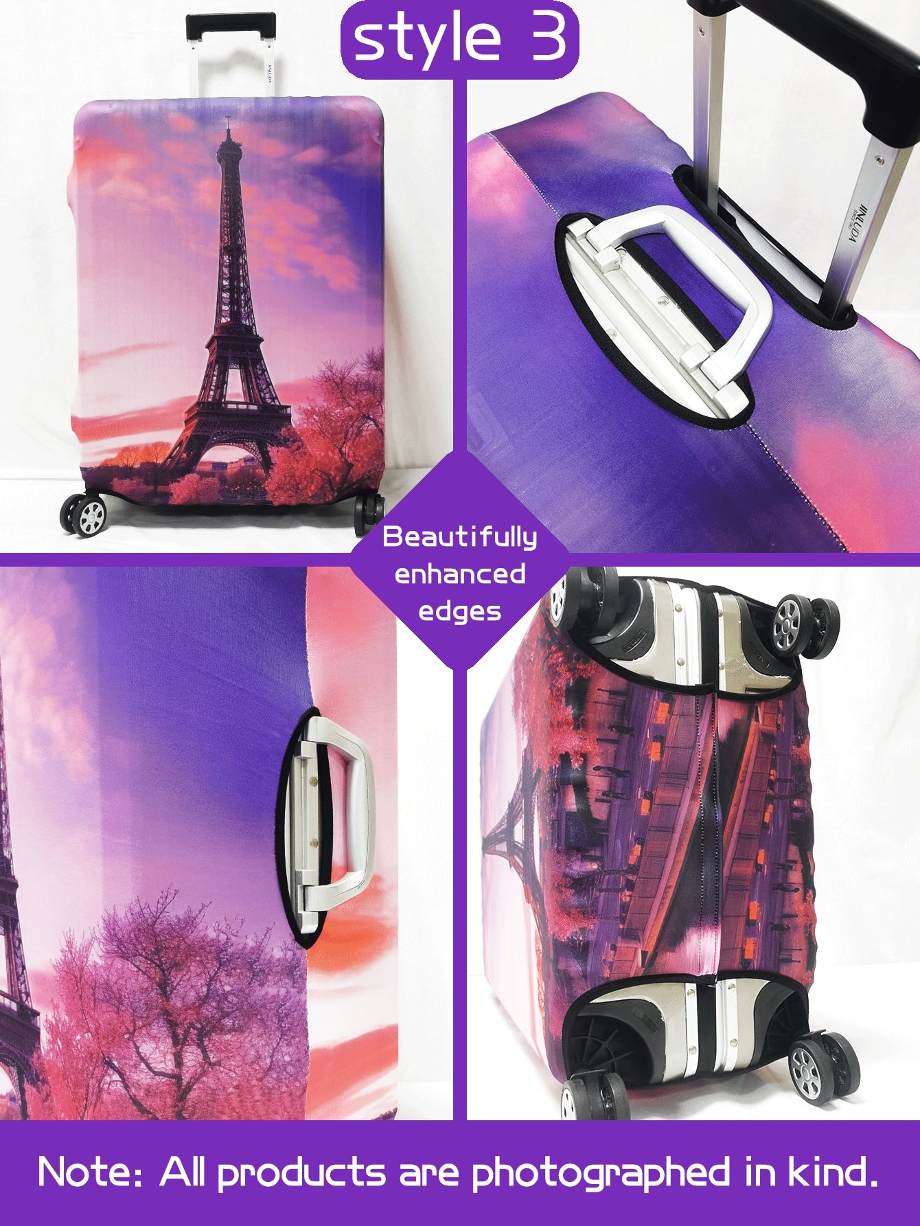 سلسلة برج ايفل، نمط طباعة رقمي شخصي، عملية الإنتاج ترقية بشكل عام، عملية التهيئة الشاملة بحواف مطاطية، قماش مطاطي سميك، قابل للغسل، غطاء حماية للحقيبة، غطاء للحقيبة، غطاء غبار للحقيبة، غطاء غبار للحقيبة، مناسب جداً لرحلات العمل، السفر، فحص الأمتعة، مناسب