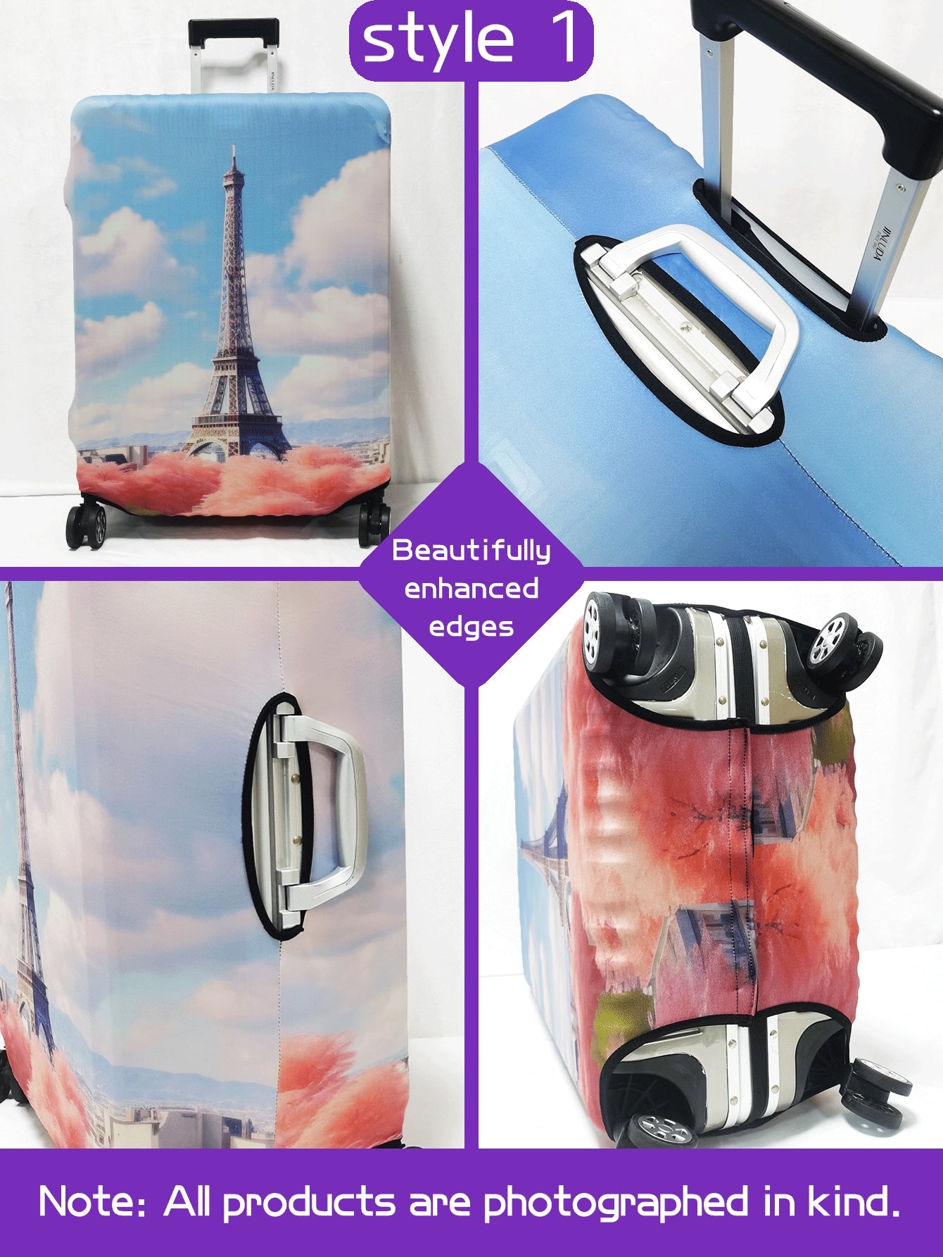 سلسلة برج ايفل، نمط طباعة رقمي شخصي، عملية الإنتاج ترقية بشكل عام، عملية التهيئة الشاملة بحواف مطاطية، قماش مطاطي سميك، قابل للغسل، غطاء حماية للحقيبة، غطاء للحقيبة، غطاء غبار للحقيبة، غطاء غبار للحقيبة، مناسب جداً لرحلات العمل، السفر، فحص الأمتعة، مناسب