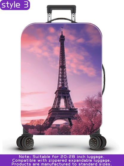 سلسلة برج ايفل، نمط طباعة رقمي شخصي، عملية الإنتاج ترقية بشكل عام، عملية التهيئة الشاملة بحواف مطاطية، قماش مطاطي سميك، قابل للغسل، غطاء حماية للحقيبة، غطاء للحقيبة، غطاء غبار للحقيبة، غطاء غبار للحقيبة، مناسب جداً لرحلات العمل، السفر، فحص الأمتعة، مناسب