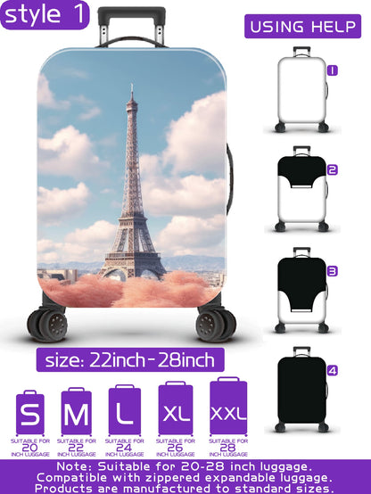 سلسلة برج ايفل، نمط طباعة رقمي شخصي، عملية الإنتاج ترقية بشكل عام، عملية التهيئة الشاملة بحواف مطاطية، قماش مطاطي سميك، قابل للغسل، غطاء حماية للحقيبة، غطاء للحقيبة، غطاء غبار للحقيبة، غطاء غبار للحقيبة، مناسب جداً لرحلات العمل، السفر، فحص الأمتعة، مناسب