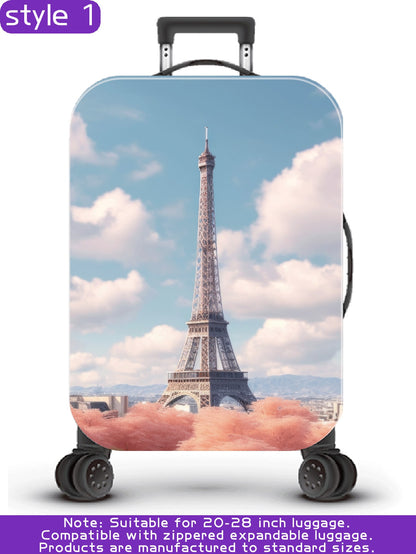 سلسلة برج ايفل، نمط طباعة رقمي شخصي، عملية الإنتاج ترقية بشكل عام، عملية التهيئة الشاملة بحواف مطاطية، قماش مطاطي سميك، قابل للغسل، غطاء حماية للحقيبة، غطاء للحقيبة، غطاء غبار للحقيبة، غطاء غبار للحقيبة، مناسب جداً لرحلات العمل، السفر، فحص الأمتعة، مناسب