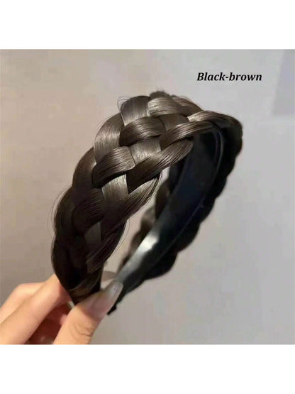 شريط رأس انيق بتصميم عظمة السمكة 1 قطعة، عريض ضد الانزلاق مع أسنان، شعر صناعي مجدل ملتوي، صنع يدويًا ملحقات تكثيف الشعر العقدة العليا