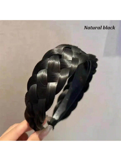 شريط رأس انيق بتصميم عظمة السمكة 1 قطعة، عريض ضد الانزلاق مع أسنان، شعر صناعي مجدل ملتوي، صنع يدويًا ملحقات تكثيف الشعر العقدة العليا