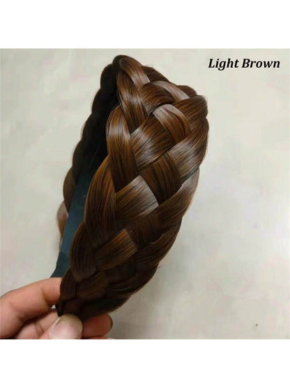 شريط رأس انيق بتصميم عظمة السمكة 1 قطعة، عريض ضد الانزلاق مع أسنان، شعر صناعي مجدل ملتوي، صنع يدويًا ملحقات تكثيف الشعر العقدة العليا