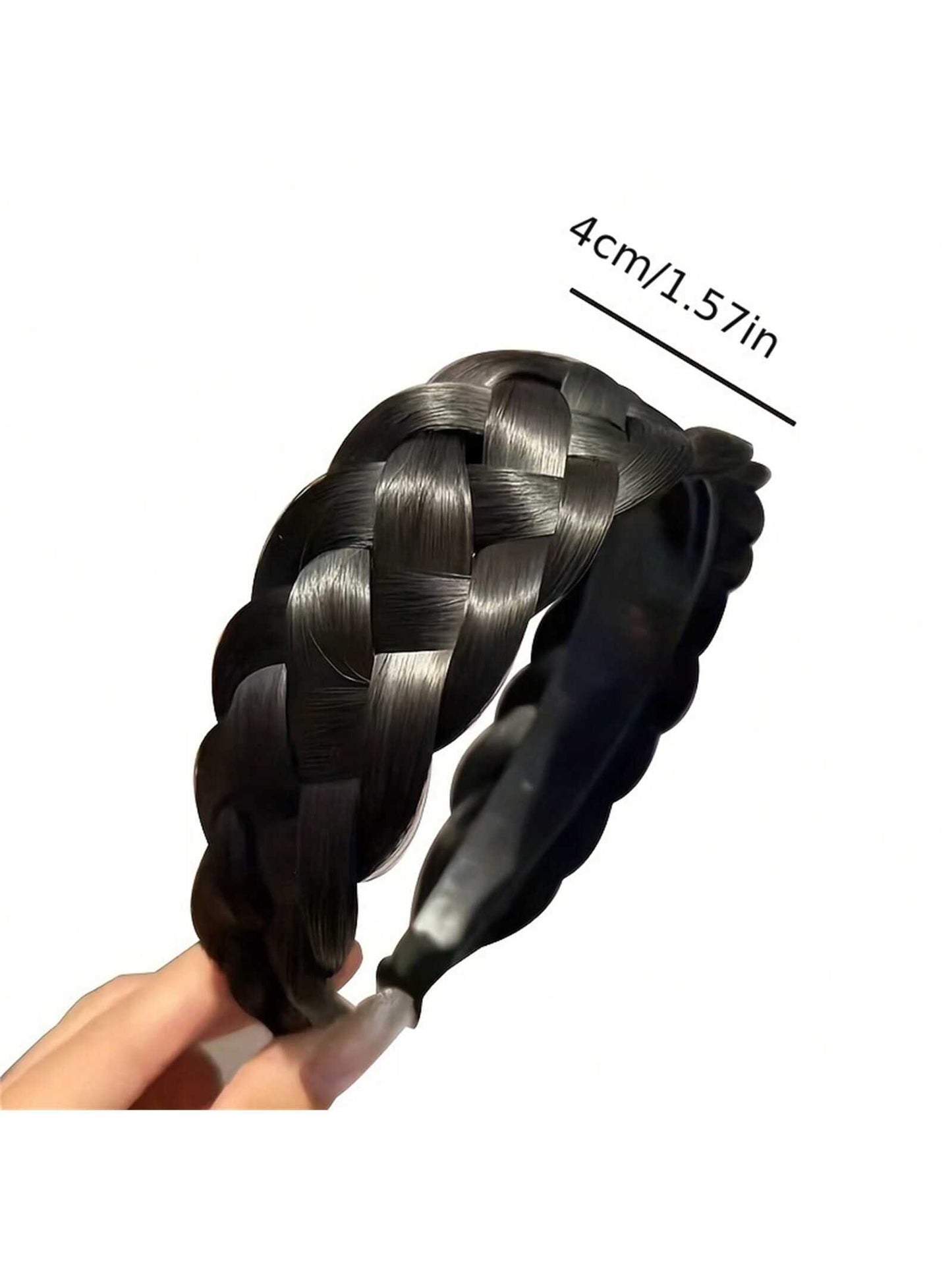 شريط رأس انيق بتصميم عظمة السمكة 1 قطعة، عريض ضد الانزلاق مع أسنان، شعر صناعي مجدل ملتوي، صنع يدويًا ملحقات تكثيف الشعر العقدة العليا
