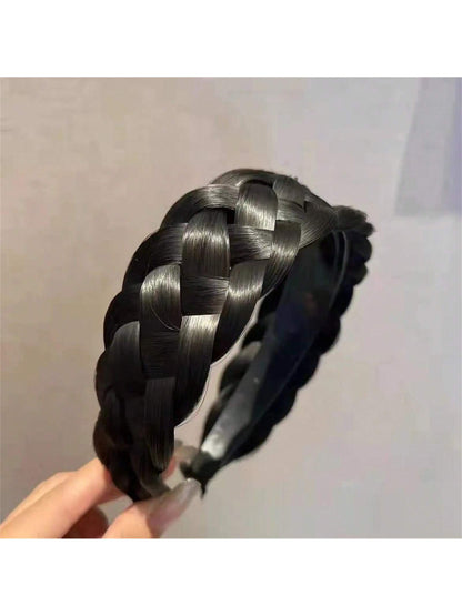 شريط رأس انيق بتصميم عظمة السمكة 1 قطعة، عريض ضد الانزلاق مع أسنان، شعر صناعي مجدل ملتوي، صنع يدويًا ملحقات تكثيف الشعر العقدة العليا