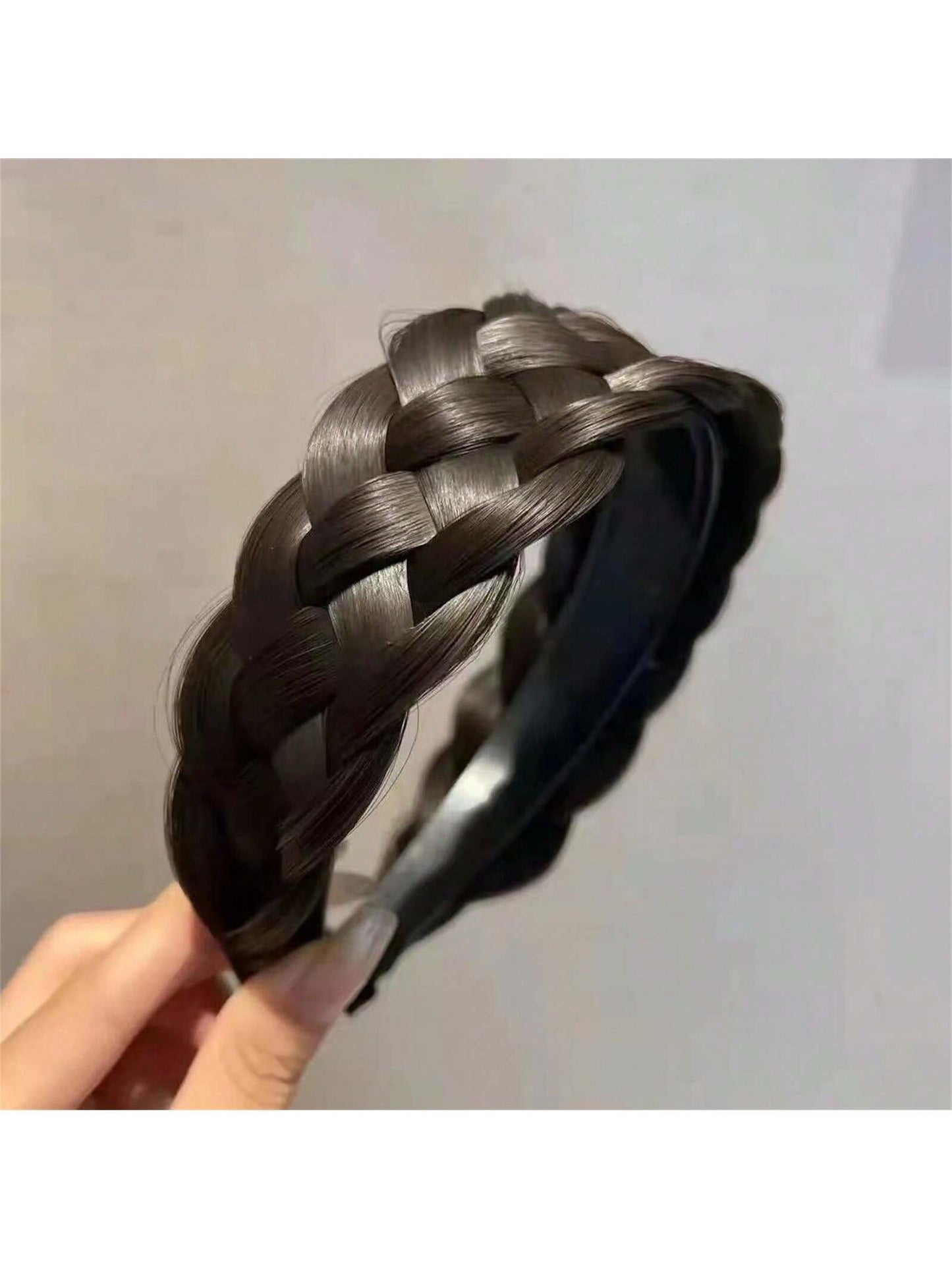 شريط رأس انيق بتصميم عظمة السمكة 1 قطعة، عريض ضد الانزلاق مع أسنان، شعر صناعي مجدل ملتوي، صنع يدويًا ملحقات تكثيف الشعر العقدة العليا